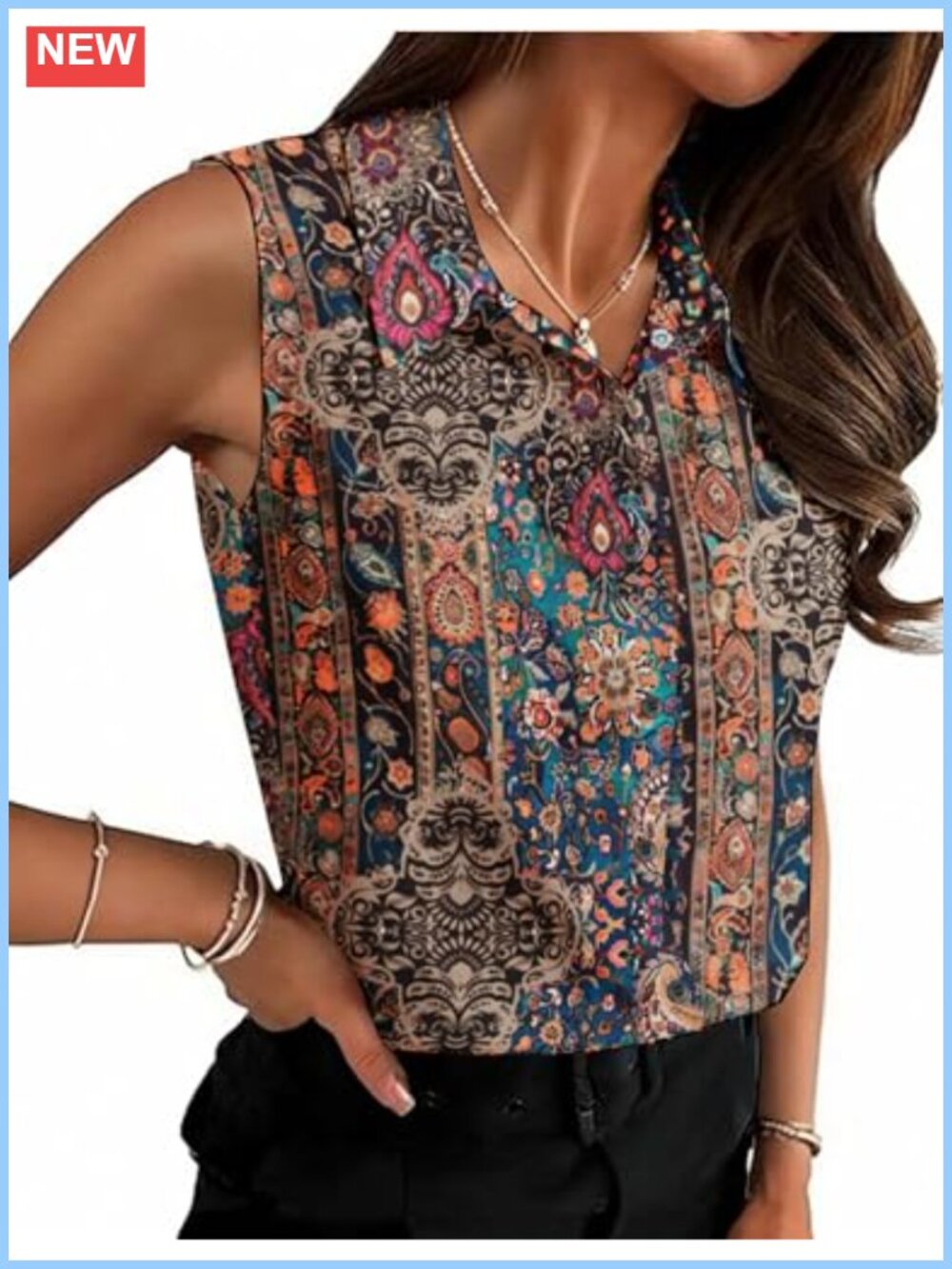 Sleeveless Button Down Blouse Collared Work Top Polyester Spandex
